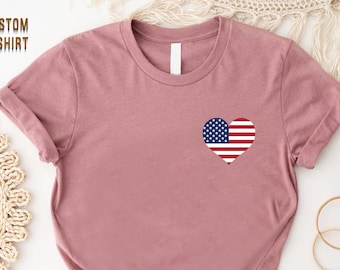 American Flag Heart T-Shirt, 4th of July Family Matching Tee