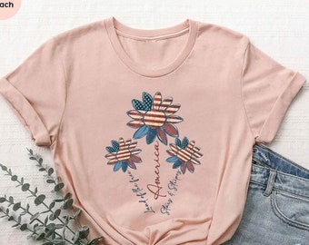 American Flag Sunflowers Shirt, 4th of July Patriotic Tee