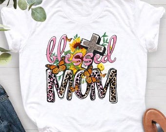 Leopard Print Blessed Mom Shirt, Christian Faith Tee