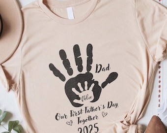 First Father's Day Handprint Shirt, Custom Dad and Baby Name Gift