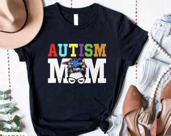 Autism Mom Messy Bun Shirt, Mama Rainbow Tee