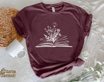 Floral Book Graphic Tee, Book Lover Gift