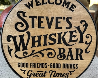 Handmade Whiskey Bar Sign - Personalized with Your Choice of Color, Size & Text