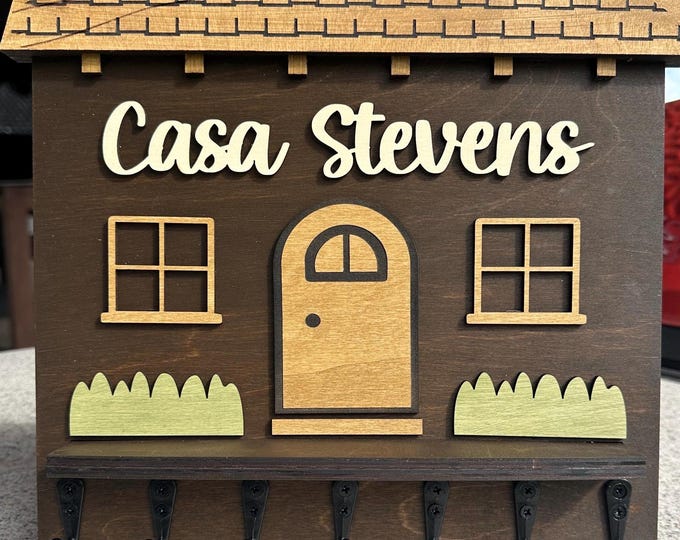 Personalized Metal Hook Key Holder - Handcrafted Spanish House Design, Display Your Family Name, Custom Sizes & Colors