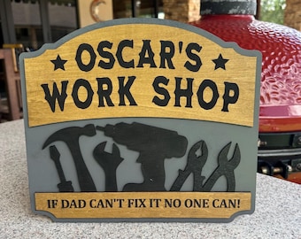 Custom Handcrafted Workshop Sign for Dad - Personalized Wood Decor, Choose Color & Size!