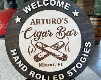 Personalized Wooden Cigar Bar Sign, Custom Man Cave Decor