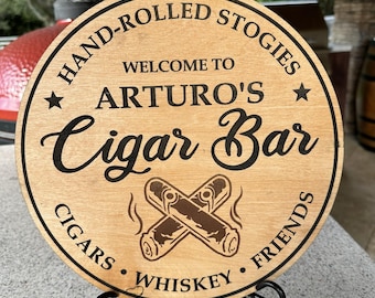 Personalized Wooden Cigar Bar Sign, Custom Man Cave Decor