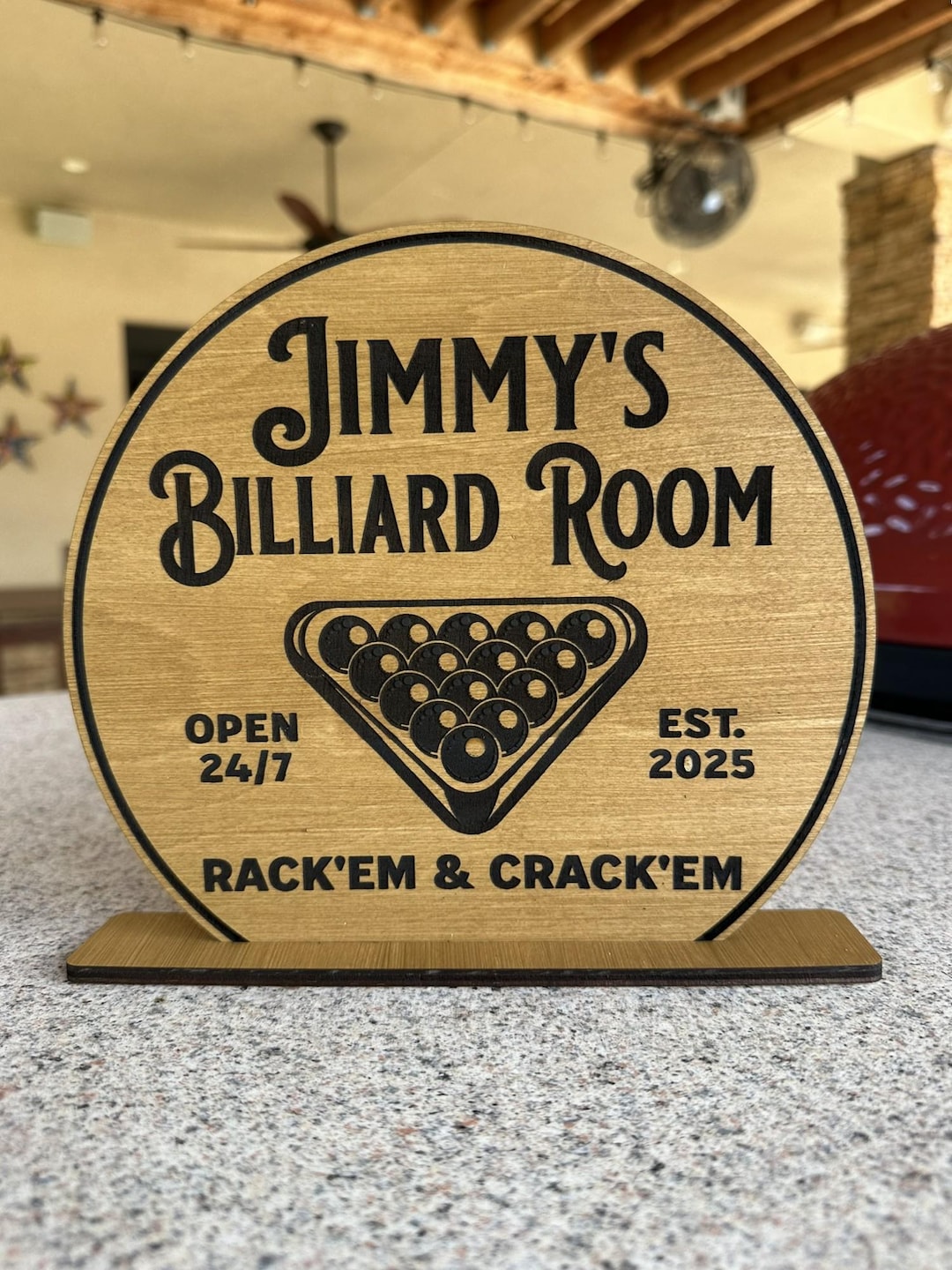 Pool Table Looking Sign Handcrafted Self-standing Billiards Sign - Personalized Pool Table Room ...
