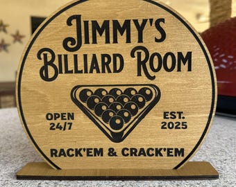 Personalized Game Room Sign, Self Standing Birch Wood, Billiard Decor