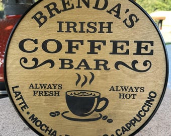 Personalized Coffee Bar Sign, Custom Birch Wood Decor