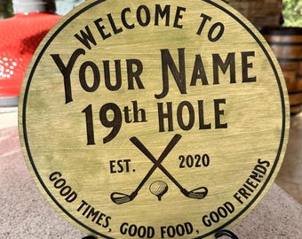 Ready to Hang Custom 19th Hole Bar Sign - Personalized with Your Name