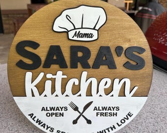 Custom Handmade Real Wooden Kitchen Sign for Mom - Choose Colors, Text & Size