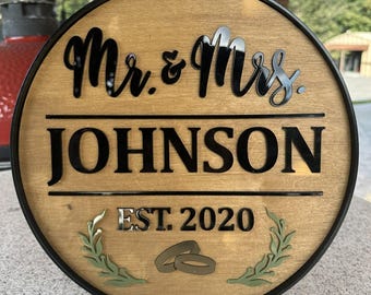 Custom Wood & Metal Family Name Sign, Wedding Gift