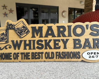 Personalized Whiskey Bar Sign - Handcrafted Home Decor with Custom Names & Quotes