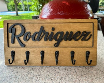 Personalized Real Wood Key Holder, Entryway Organizer, Custom Last Name Sign with Key Organizer