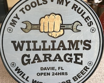 Custom Garage Wood Sign, Personalized Man Cave Decor, Dad Gift