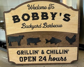 Personalized BBQ Sign for Dad - Handcrafted, Choose Size, Color & Custom Message!