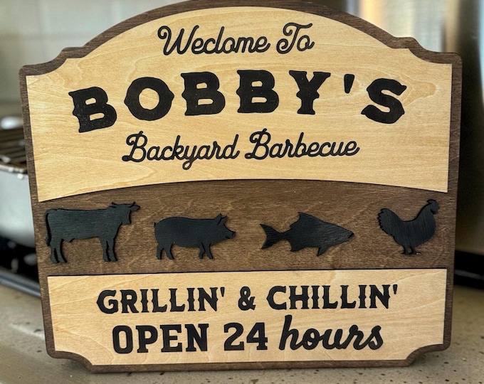 Personalized BBQ Sign for Dad - Handcrafted, Choose Size, Color & Custom Message!