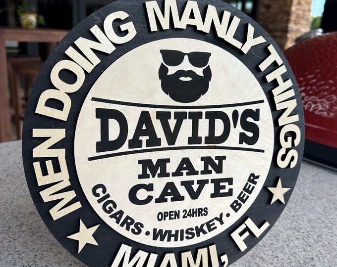 Custom Handmade Man Cave Sign | Unique Game Room Decor | Real Wood, Multiple Colors & Sizes