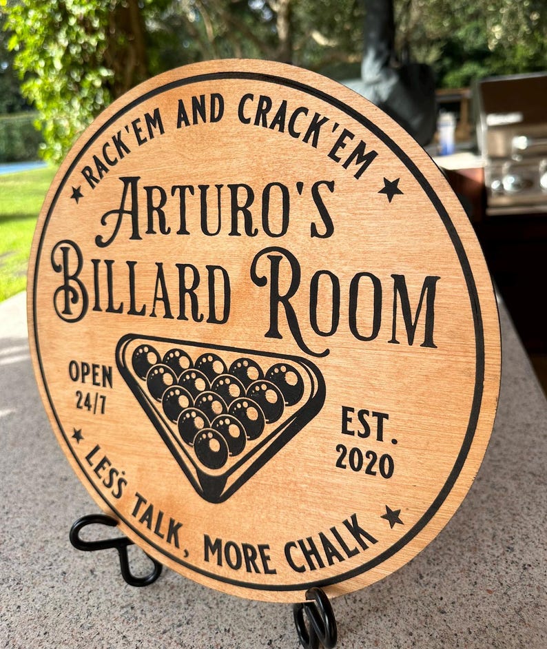 Personalized Wooden Billiard Room Sign - Custom Size, Color, Text ...