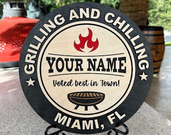 Personalized BBQ Sign | Custom Wooden Grill Master Sign for Your Outdoor Space