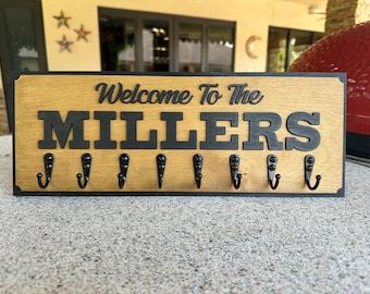 Personalized Family Name Key Holder: Birch Wood Entryway Organizer