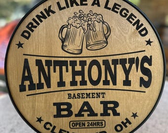 Custom Wooden Bar Sign, Personalized Man Cave Decor