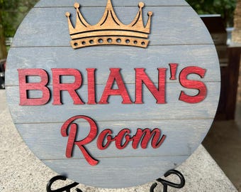 Personalized Boys Room Sign, Cursive Name, Wooden Crown Decor