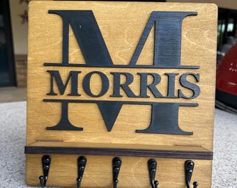 Custom Split Letter Monogram Key Holder with Shelf - Ideal Housewarming or Wedding Gift