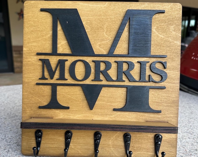 Custom Split Letter Monogram Key Holder with Shelf - Ideal Housewarming or Wedding Gift