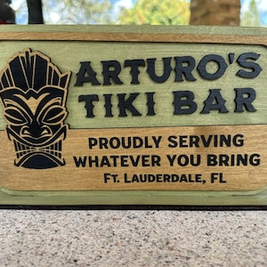 Personalized Wood Tiki Bar Sign, Custom Outdoor Bar Decor, 6x10, Self-Standing