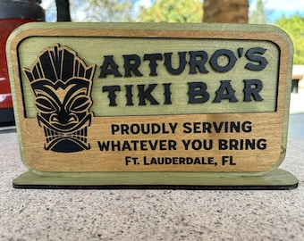 Personalized Real Wood Tiki Bar Sign - Custom Color & Size - Handcrafted Decor