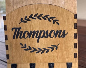 Personalized Family Name Key Mail and key Holder made from Real Wood, Key organizer, Entryway Key Rack