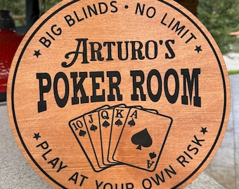Personalized Poker Room Sign, Custom Birch Wood, Man Cave Decor