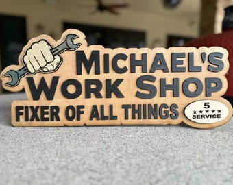 Personalized Real Wood Workshop Sign | Perfect Gift for Dad | Custom Colors & Sizes Available