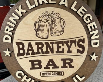 Personalized Wooden Bar Sign, Personalized Man Cave Decor, Real Wood Sign, Home Bar Decor