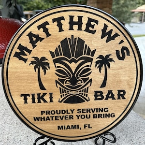 Personalized Wooden Tiki Bar Sign, Custom Outdoor Decor