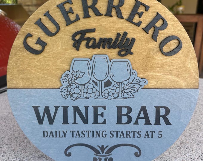 Handcrafted Personalized Wine Bar Sign - Real Wood with Family Name, Choose Size & Color Options