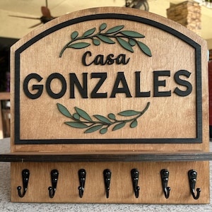 Personalized Family Name Key Holder, Real Wood Entryway Key Organizer with Shelf