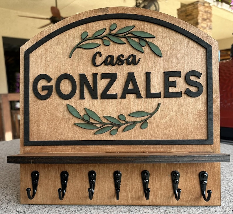 Custom wall-mounted wood key holder personalized