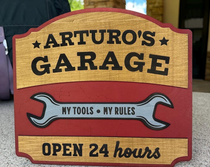Personalized Dad's Garage Sign | Handcrafted and Made to Order | Your Color & Size Options