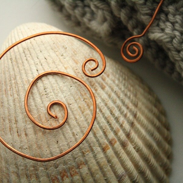 Spiral copper shawl pin