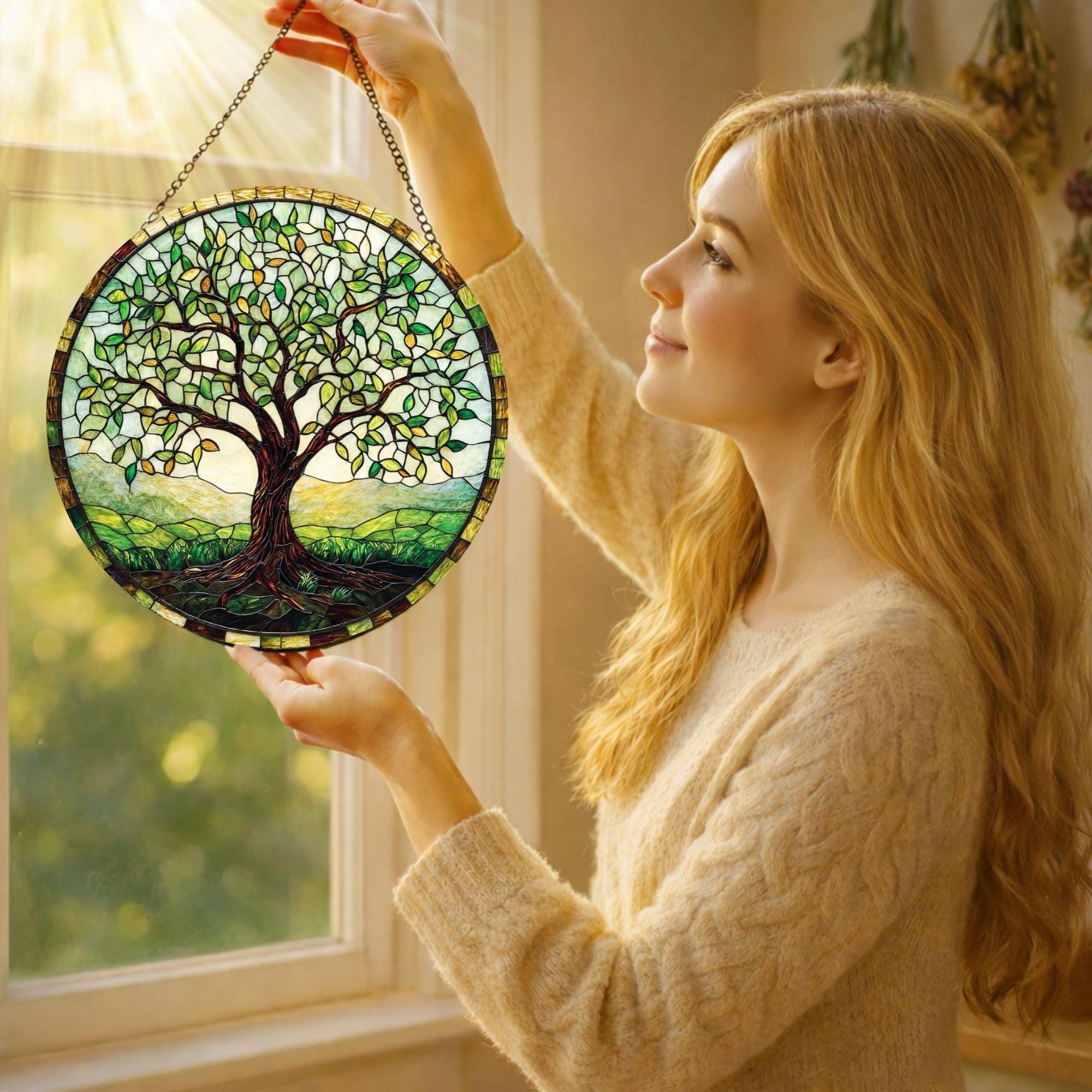 Handmade Tree of Life Stained Glass Window Hanging, Nature Decor ...