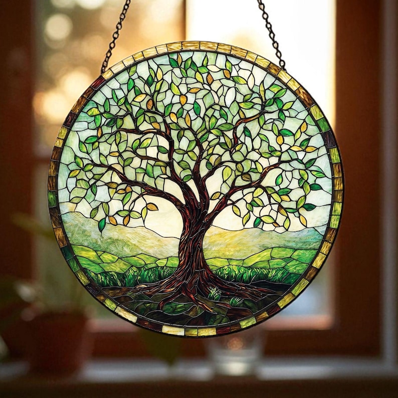 Handmade Tree of Life Stained Glass Window Hanging, Nature Decor ...