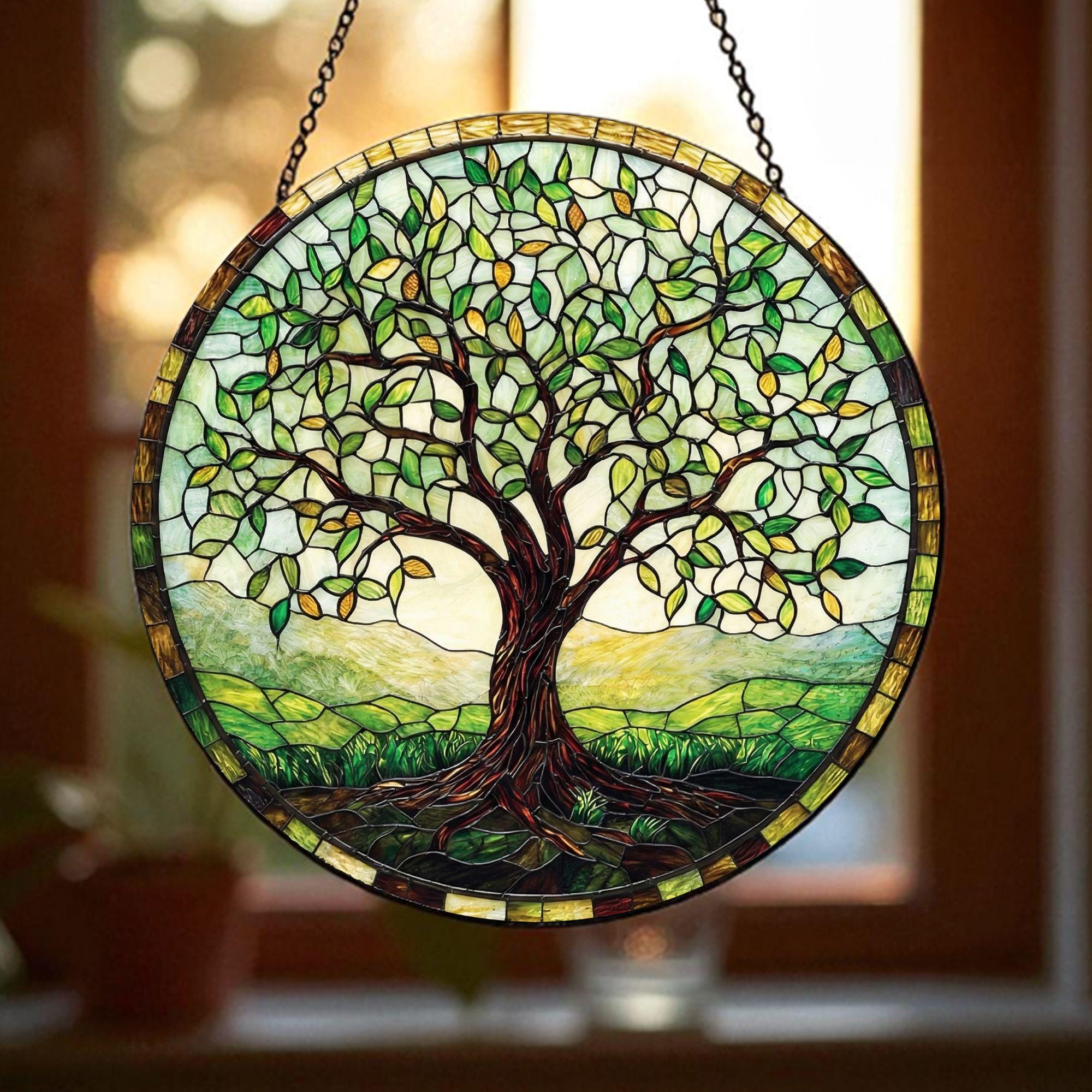 Handmade Tree of Life Stained Glass Window Hanging, Nature Decor ...