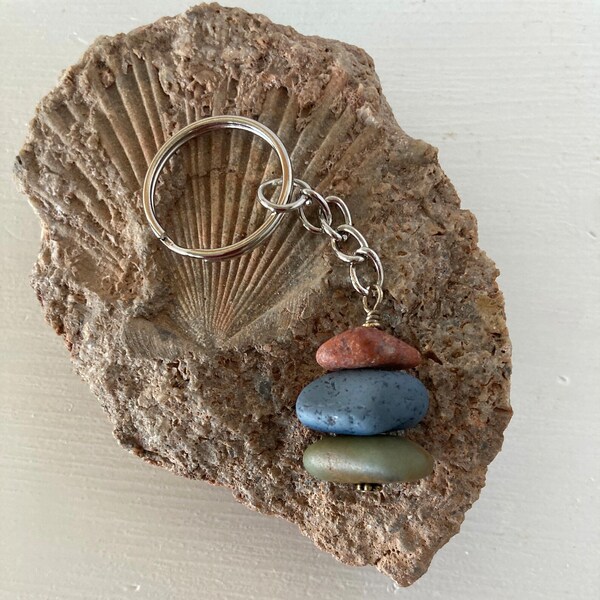 Beach Rock Cairn Keychain Colorful Stones