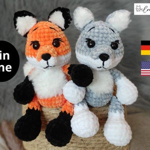 Zestaw na szydełku lis wilk; cyfrowe pobieranie plików PDF;  Wzór szydełkowy Amigurumi niemiecki; Angielski;                 Zestaw szydełkowych wzorów amigurumi