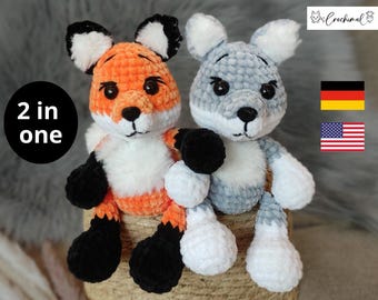 set; fox; wolf crochet pattern; pdf download; crochet pattern english; german; crochet toys; amigurumi crochet pattern; plushie pattern