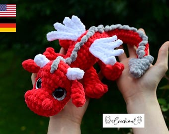 dragon crochet pattern, pdf download english and german, Linus the dragon, crochet little dragon, amigurumi fantasy toy pattern, plushie