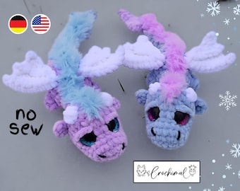 no sew ice dragon pattern, english and german pdf download, small dragon crochet pattern, crochet amigurumi baby dragon, plushie pattern